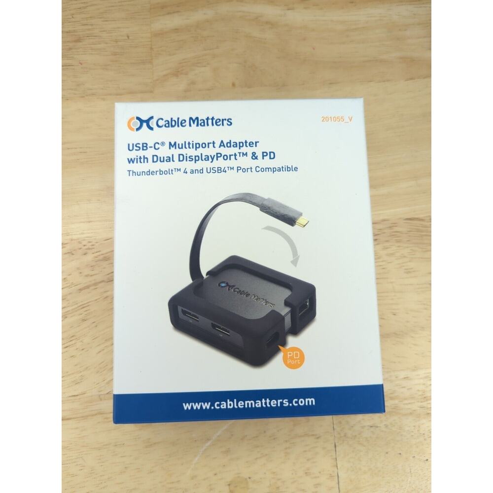 Cable Matters USB C Dual Monitor Hub 4K DisplayPort, 2X USB 2.0, Ethernet -Black